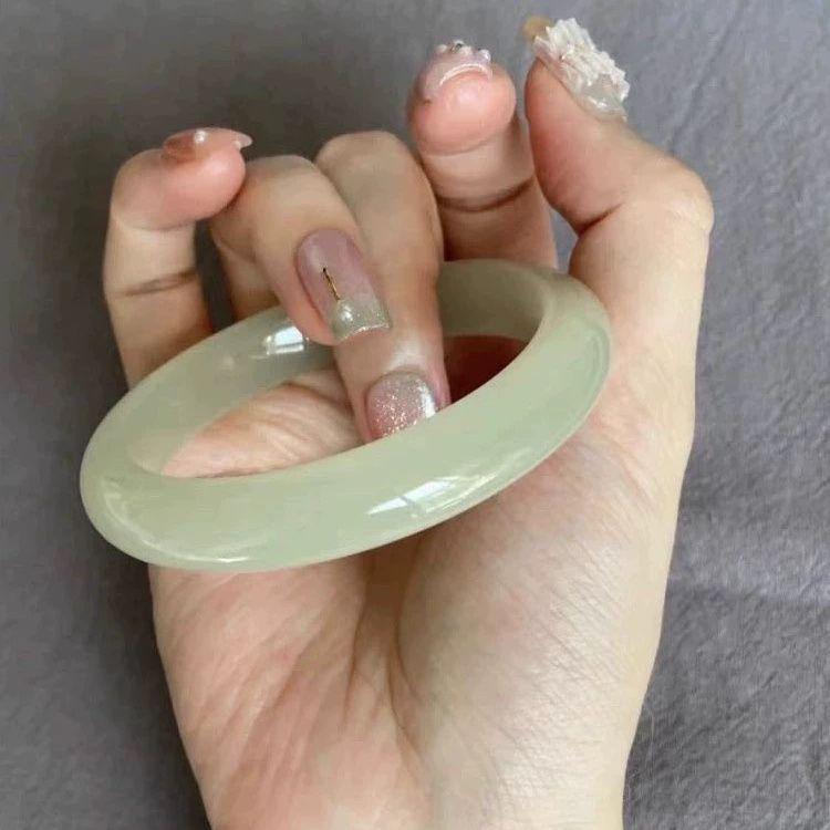 Аутентичный браслет из нефрита Хэтянь Синьцзян для женщин - Натуральный цинбайский нефрит 64mm + Certificate & Gift Box