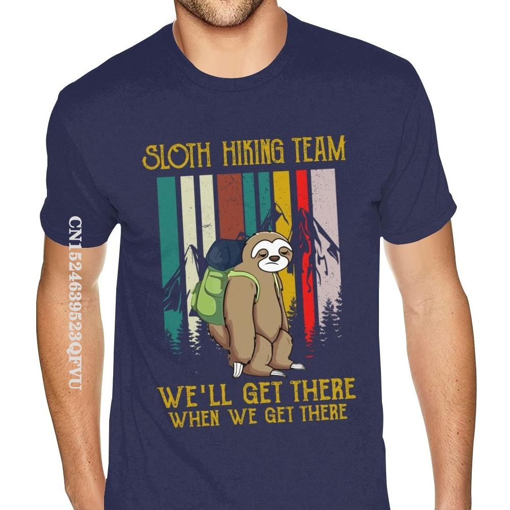 Equipo de Senderismo Perezoso Llegaremos Cuando Lleguemos Camiseta Retro Vintage para Hombre Joven Estilo Inglés Camisetas para Hombre