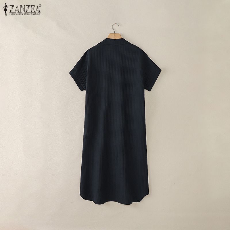 ZANZEA Vestido de camisa de manga curta de verão casual feminino com gola virada para baixo
