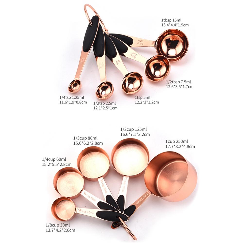 Rose Gold Stainless Steel Heavy Duty Baking Tool Sugar Scoop Measuring Cups Measuring Spoons Set