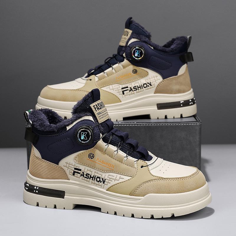 Winter new men's shoes velvet Martin shoes men's shoes men's casual sports cotton shoes rotating buttons