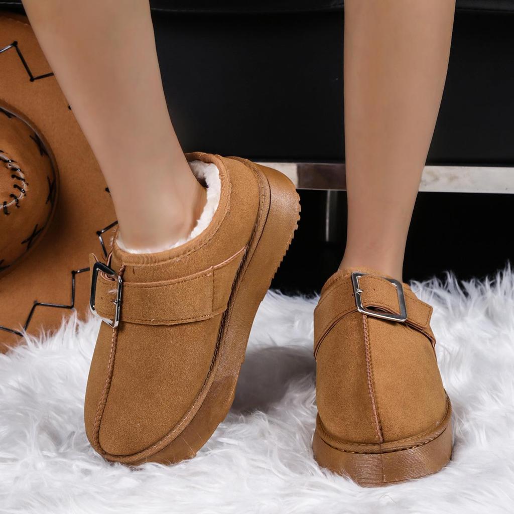 Women Winter Large Size Round Toe Thick Sole Snow Boots Casual Short Tube Thick Velvet Warm Cotton Shoes Solid Color 36-41