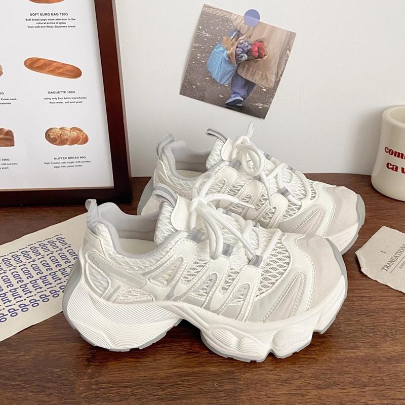 

Дышащие сетчатые кроссовки на толстой подошве для женщин, осень 2025, кроссовки на массивной платформе, на среднем каблуке, удобные, мягкие, на шнуровке, для бега 40 белый