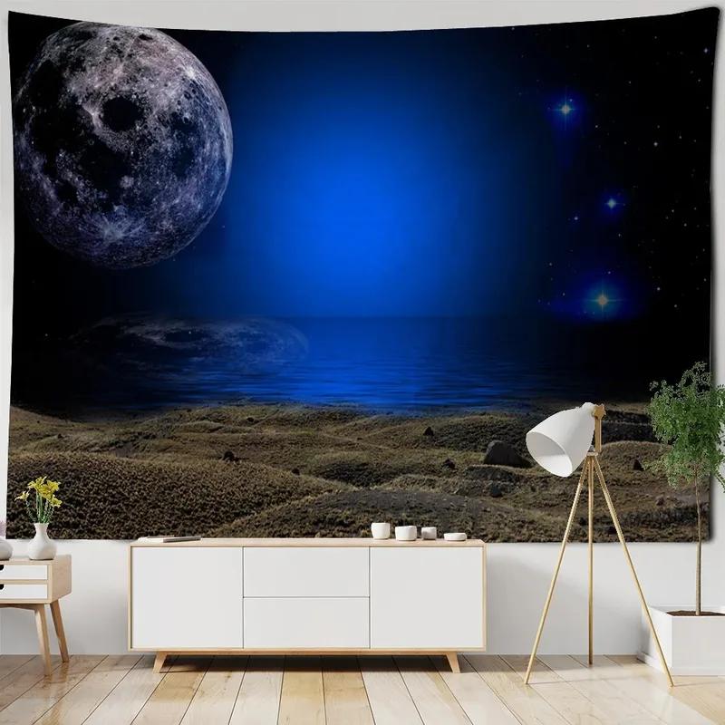 Water Moon Night Scene Pattern Tapestry Home Wall Decoration Tapestry Bedroom Living Room Tapestry