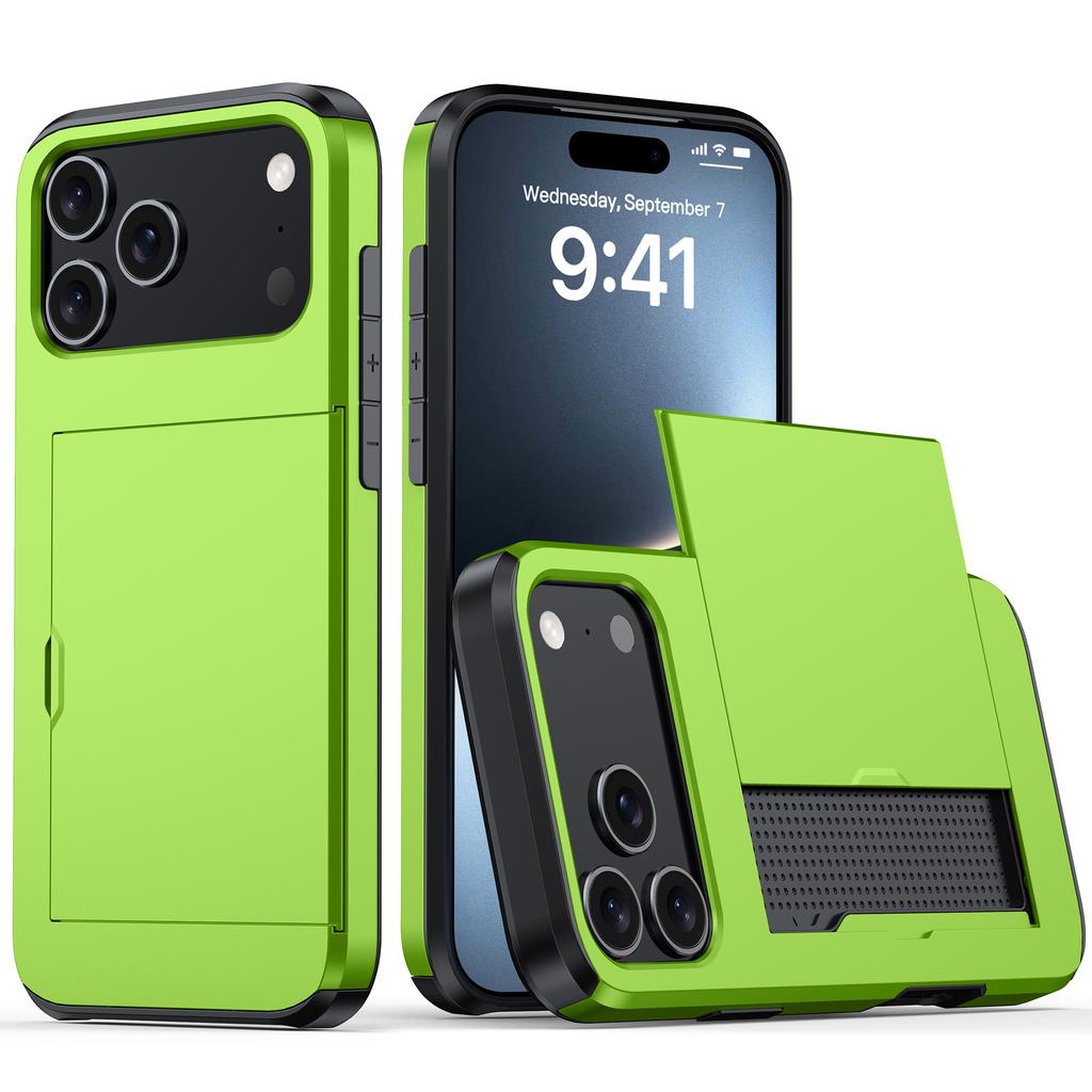 For iPhone 17 Pro Max Case with Card Holder TPU+PC Phone Back Cover