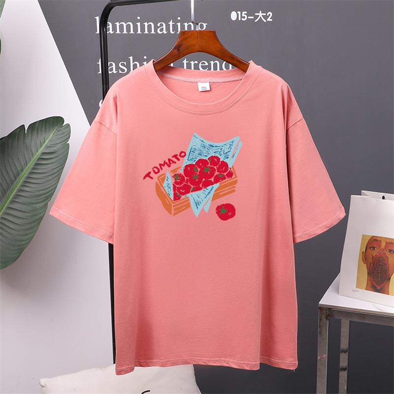 New Summer 2024 Tomato Printed T Shirt Women Oversized Cotton Summer Tees Soft Female Jumper Top