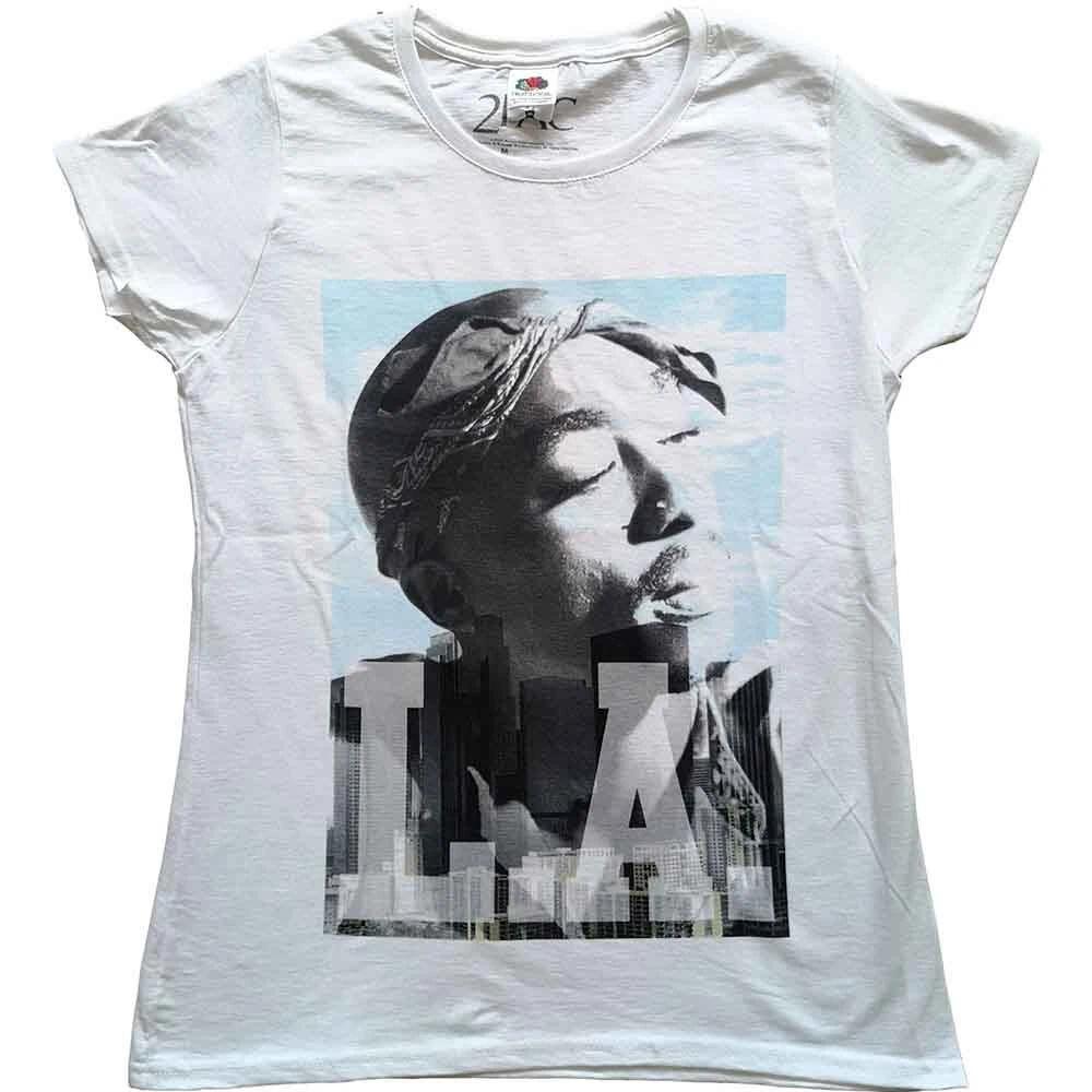 Tupac T Shirt LA Skyline Logo Official Womens Skinny Fit White XL S