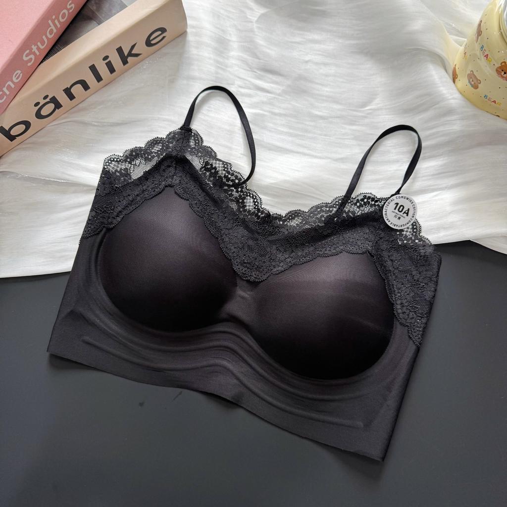 Spring and Summer New French Lace Collar Small Suspender Ultra-thin Back Underwear Women's Vest Fixed Cup Bra