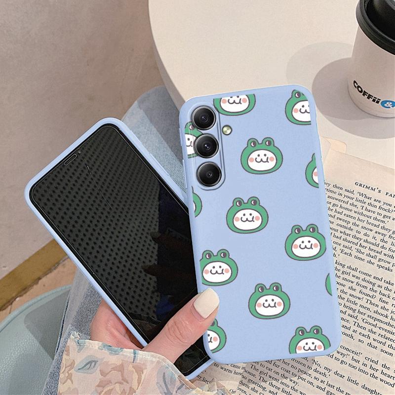 Cute Frog Patterned Soft Silicone Case For Samsung M35 A55 Xiaomi Redmi Note Poco C65 iPhone Huawei Honor Realme Camera Protective Shockproof Cover