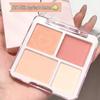 Korean Style 4-Color Blush & Highlight Palette: Matte & Shimmer for Dimensional Contouring and Face Brightening.