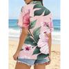 Women's Ombre Pink Hibiscus Leaf Print Button Shirt Casual Short Sleeve Machine Washable Top