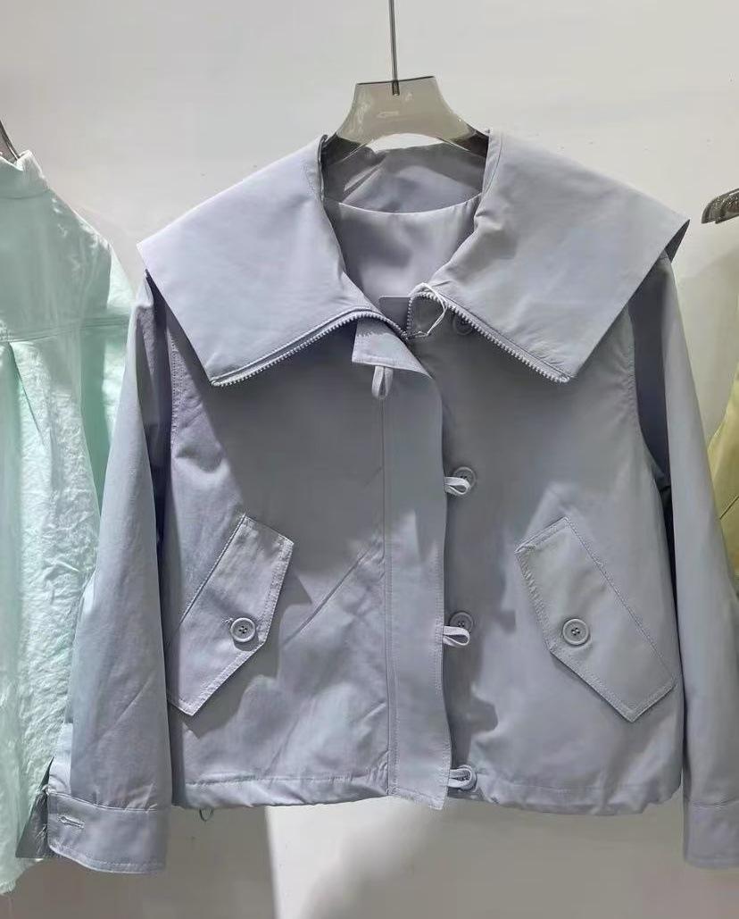 

Корейская нишевая повседневная куртка на пуговицах-лягушках темно-синего цвета - Женское модное короткое пальто на весну/осень XL небесно-голубой