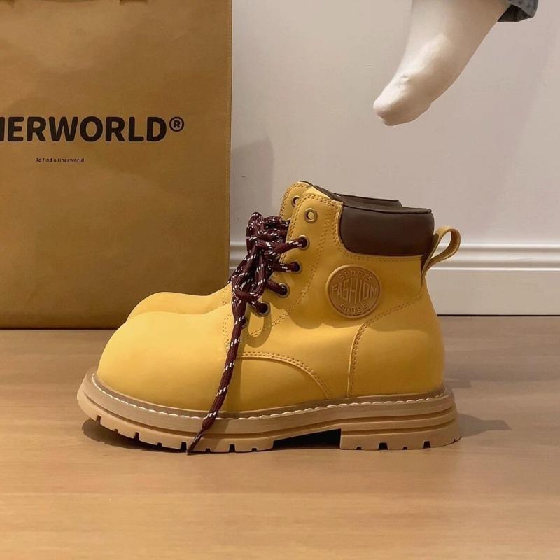 Early autumn new Martin boots women's outdoor thick-soled heightening series retro cute short tube versatile niche big yellow boots