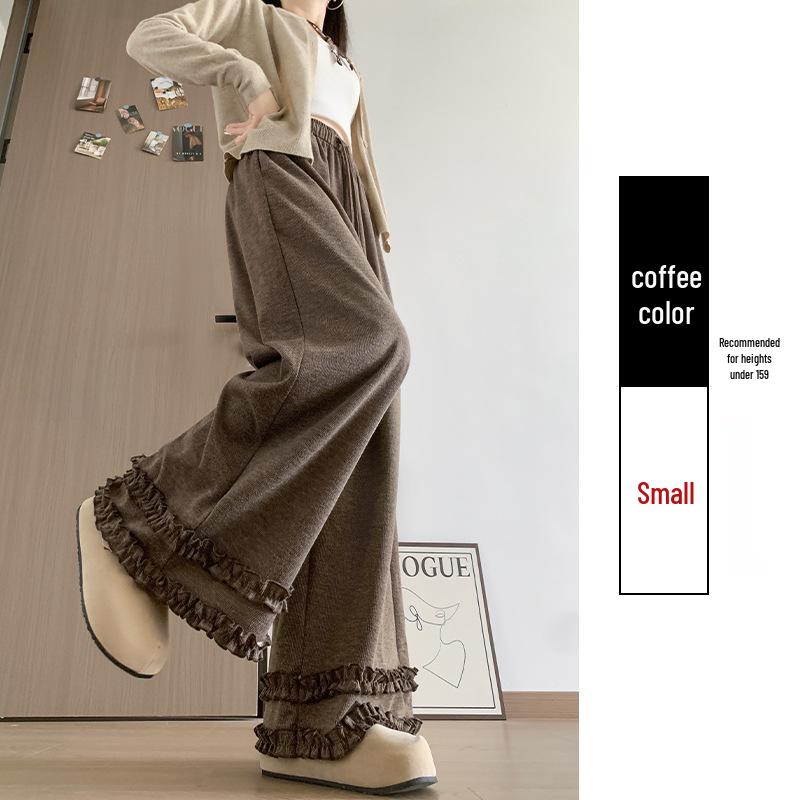 Spring 2026 Women s High Waist Wide Leg Pants - Japanese Wood Ear Lace, Slimming, Casual Medium