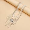 Bohemian Tassels Pendant Necklace Natural Stone Heart Accents Alloy Collarbone Chain Jewelry Gift For Trendsetters