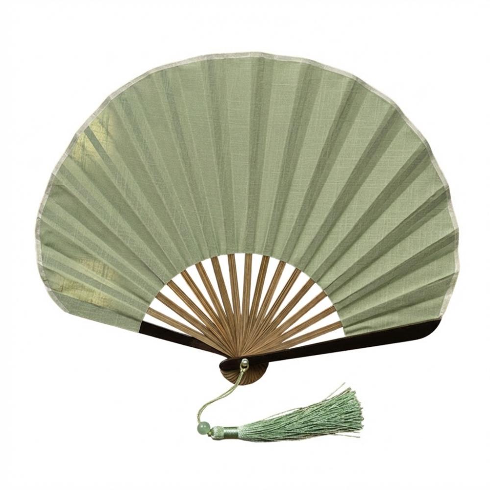 

Japanese Style Folding Hand Fan Cotton Linen Cloth Solid Color New Chinese Style Fan Bamboo Frame Portable Retro Mini Shell Fan зелёный