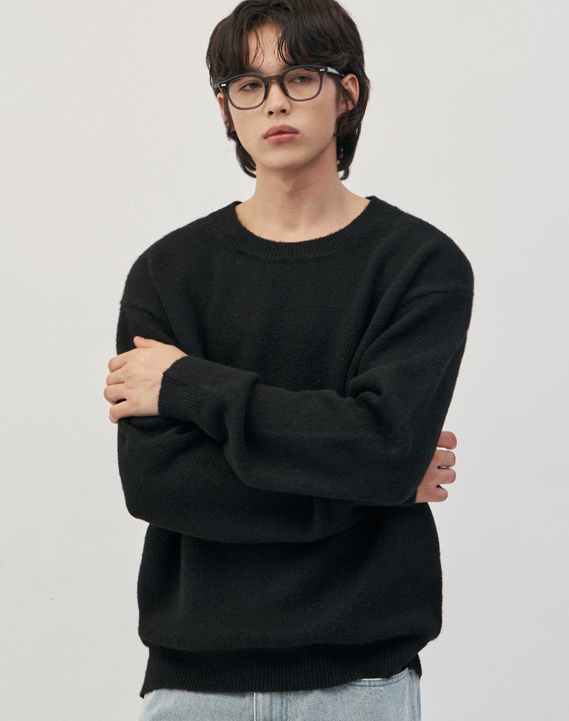 WORK ON BODY OFF Morbi Semi Oversized Plain Long Sleeve Knit [Black]