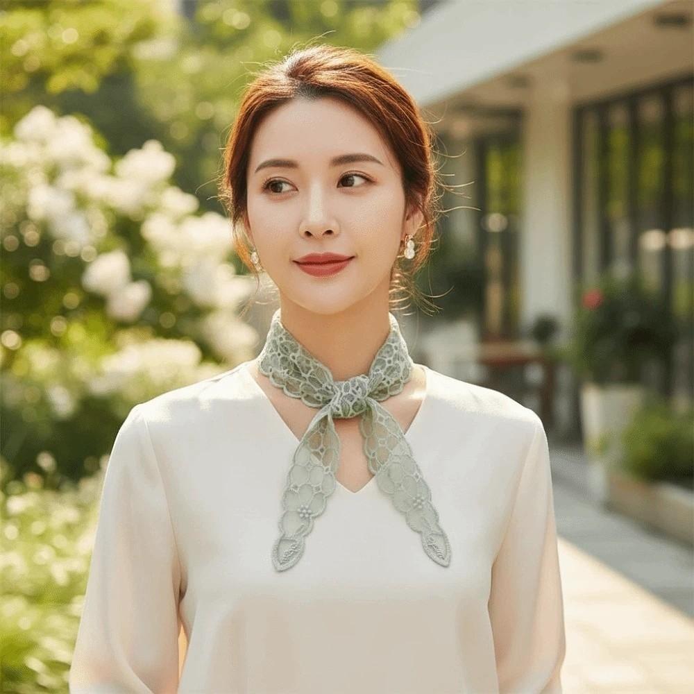 Sunscreen Lace Triangle Scarf Breathable Ramie Head Scarf Thin Embroidered Flowers Headband  Women