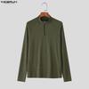 INCERUN Spring Men's Zip-up High Neck Long Sleeve Rib Fitted T-shirts Tops Undershirts