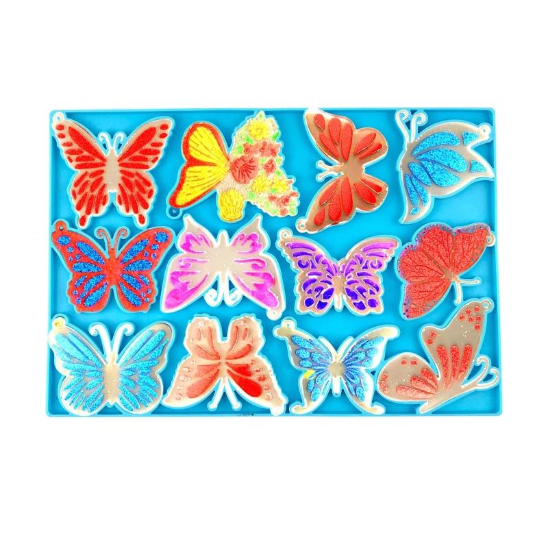 Super Shiny for Butterfly Shape Silicone Keychain Mold with Hole Resin Earrings Pendant Mold with Keyrings Set for Ornam