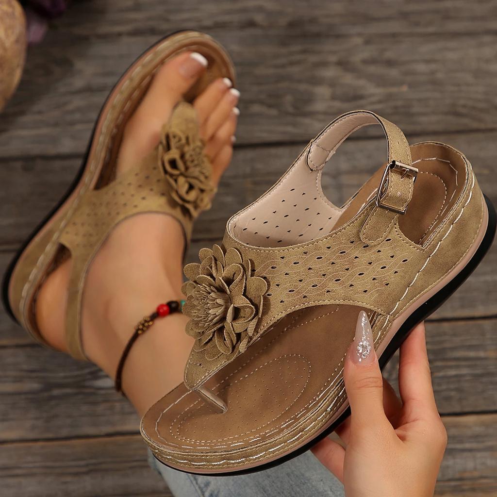 Mode Damen Sandalen Keilabsatz Dicke Sohle Orthopädische Schuhe Damen 2025 Floral Sommer Flip Flops Modische Zehenfreie Freizeit Sandalen Damen