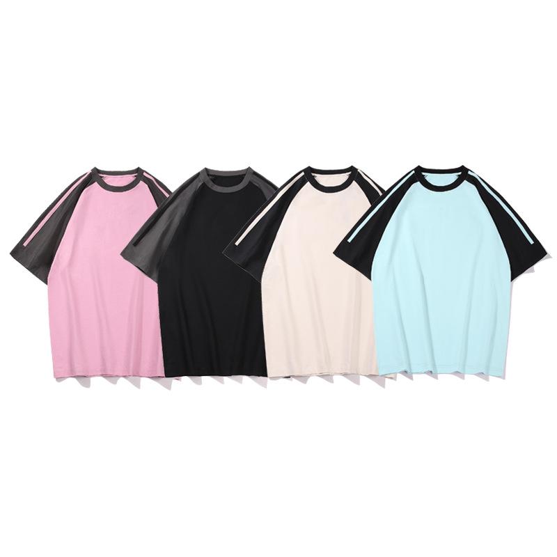 Contrast-Color Drop-Shoulder Crew-Neck Short-Sleeve T-Shirt American-Style Quick-Dry High-End Loose-Fit Casual Men's Top