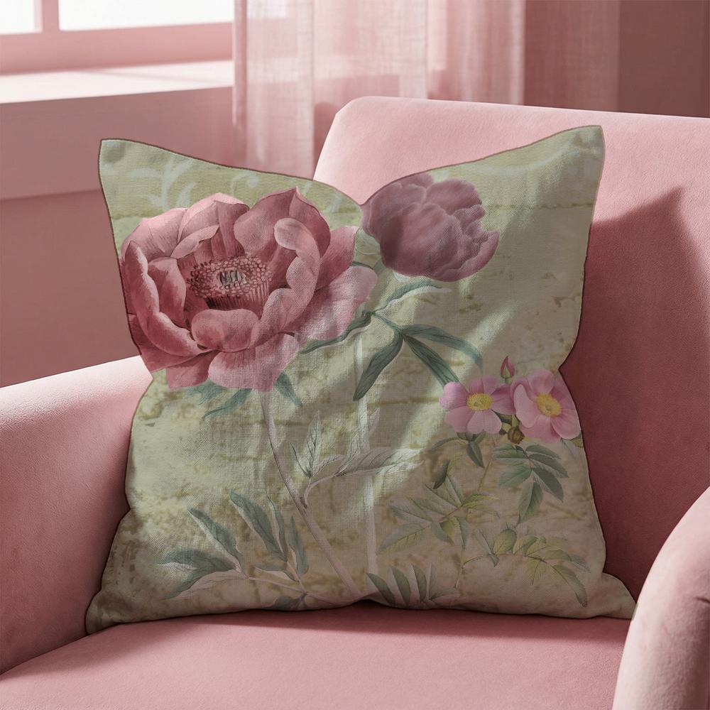 Pink Peony Flowers Cushion Cover Multi-Scene Pillow Cover for Home & Car - Reversible, Soft & Durable for Daily Use