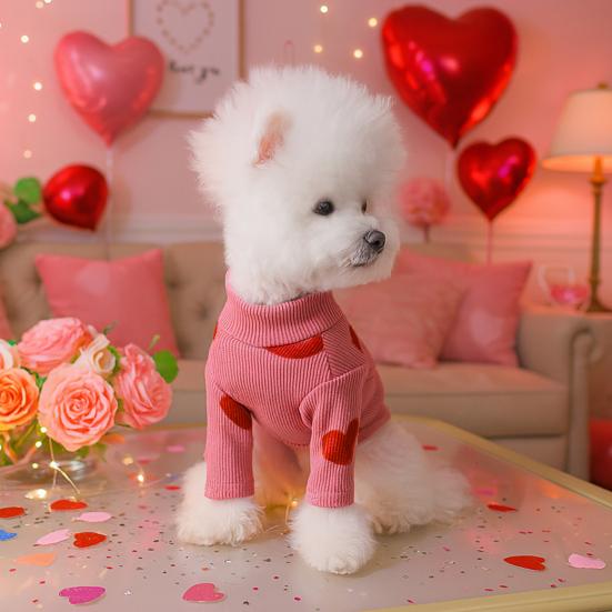 Red Heart Dog Shirt Love Pullover Valentine's Day Heart Prints Pet Turtleneck Cute Pet Clothes Festive