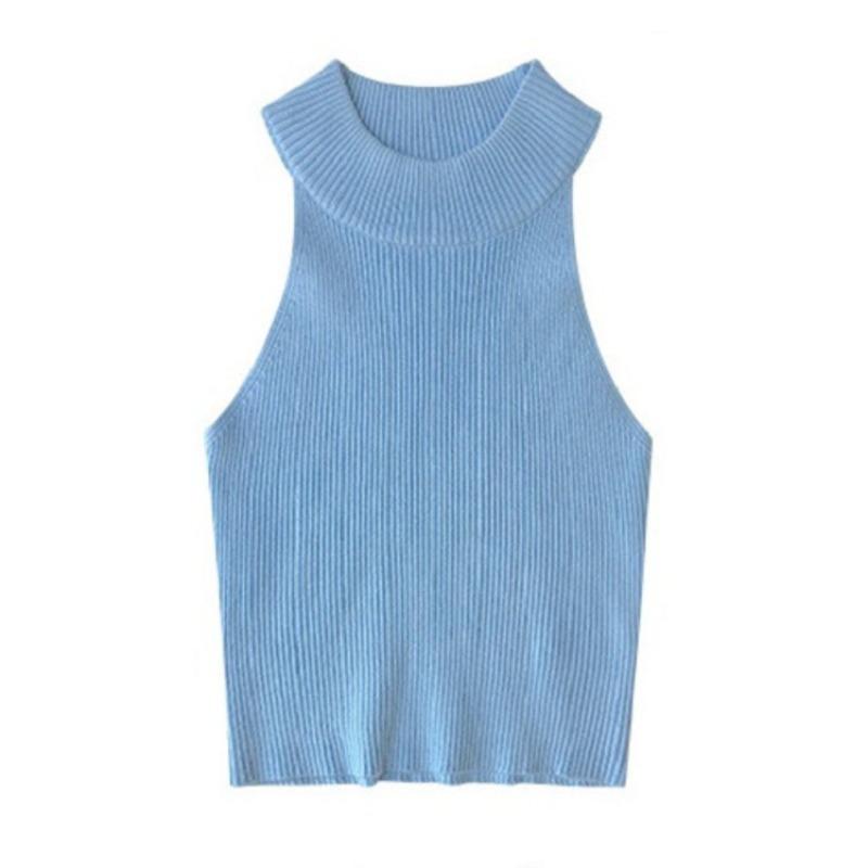 Personality Sleeveless Narrow Shoulder Sexy Vest Hanging Neck To Wear Slimming Waist Crop Thread Knit Top