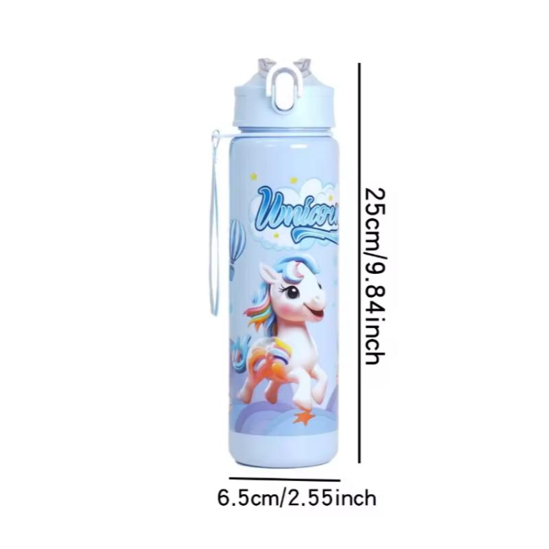 Einfarbige Pony-Wasserflasche 750ML mit Strohhalm Niedliche Cartoon-Wasserbecher für Kinder Camping Trinkflasche