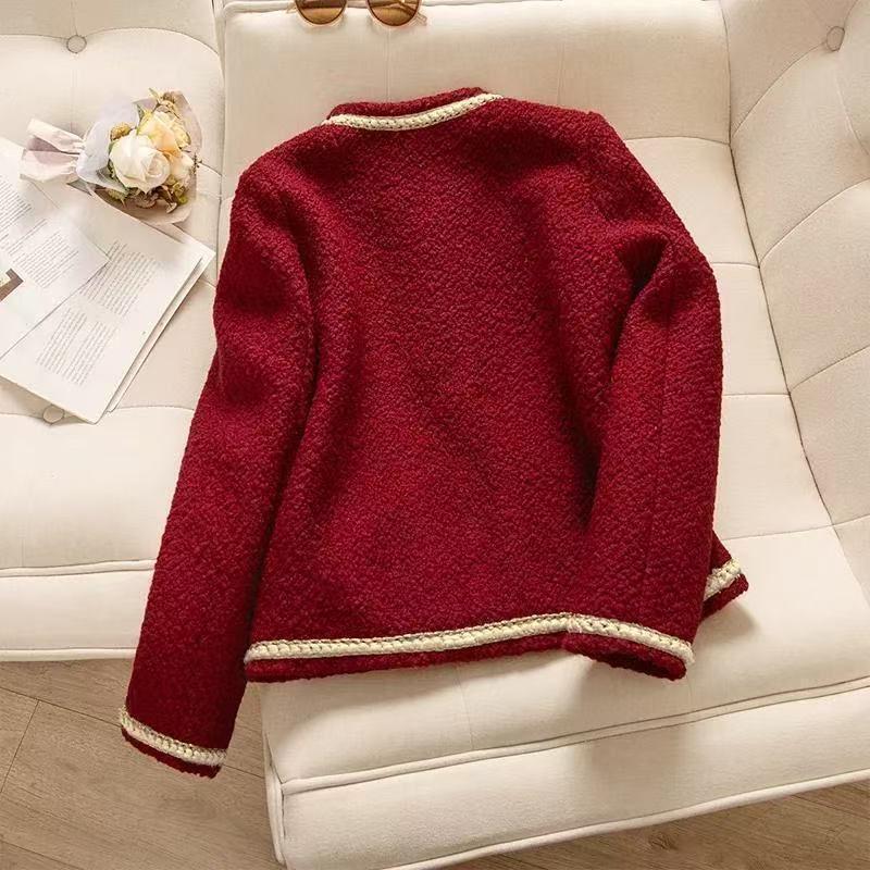 Rote Festliche 2025 Stilvolle Langarm Französisches Design Socialite Jacke für Damen