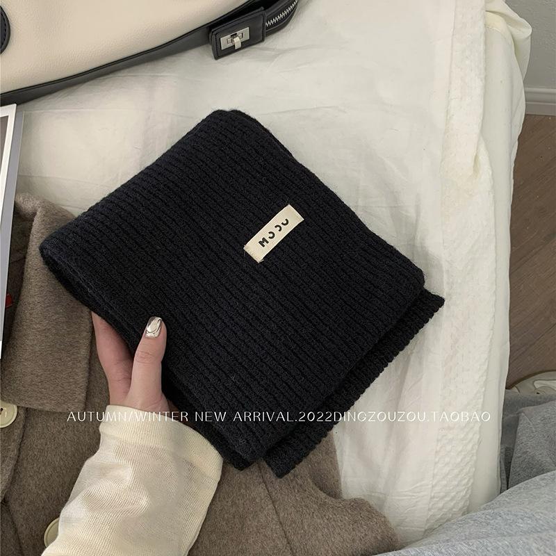 Solid color wool scarf women's autumn and winter warm versatile white student knitted scarf tide