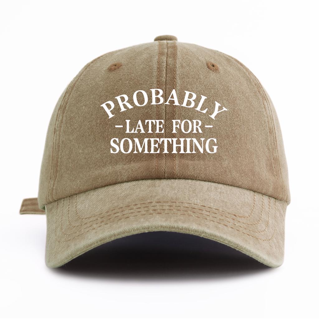 1pc LATE FOR S*THING Print Washed Baseball Cap for Adults,Minimalist Retro Style Casual Soft Adjustable Dad Hat, Perfect As Gift
