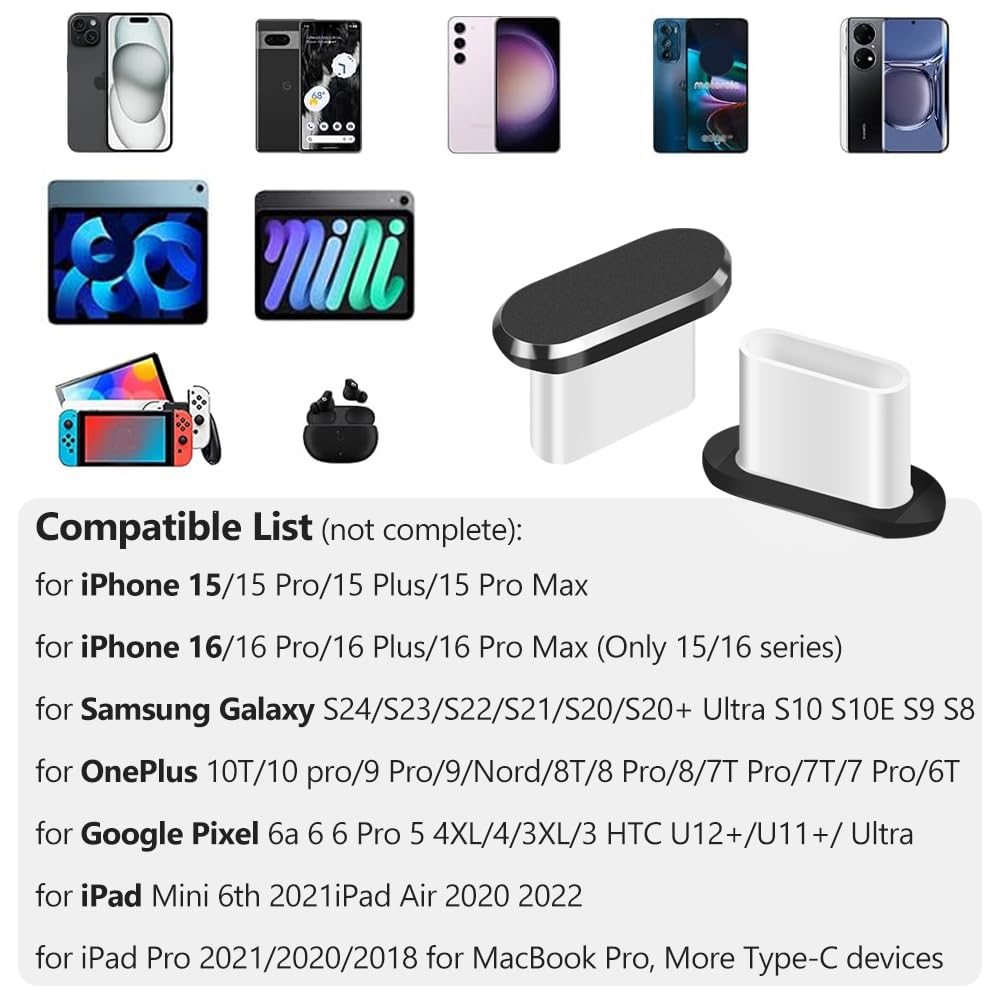 USB C Dust Plug with Speaker Mesh Cover Type-C Anti-Dust Cap for iPhone 16 15 Samsung S22/S21/S20 Note 20/10 USB-C Devices