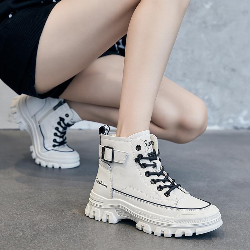 Fashion Sneakers Women Genuine Leather Shoes Thick Sole 3.5cm Soft Comfort Cow Leather Brand Ladies White Shoes for Daily Wear