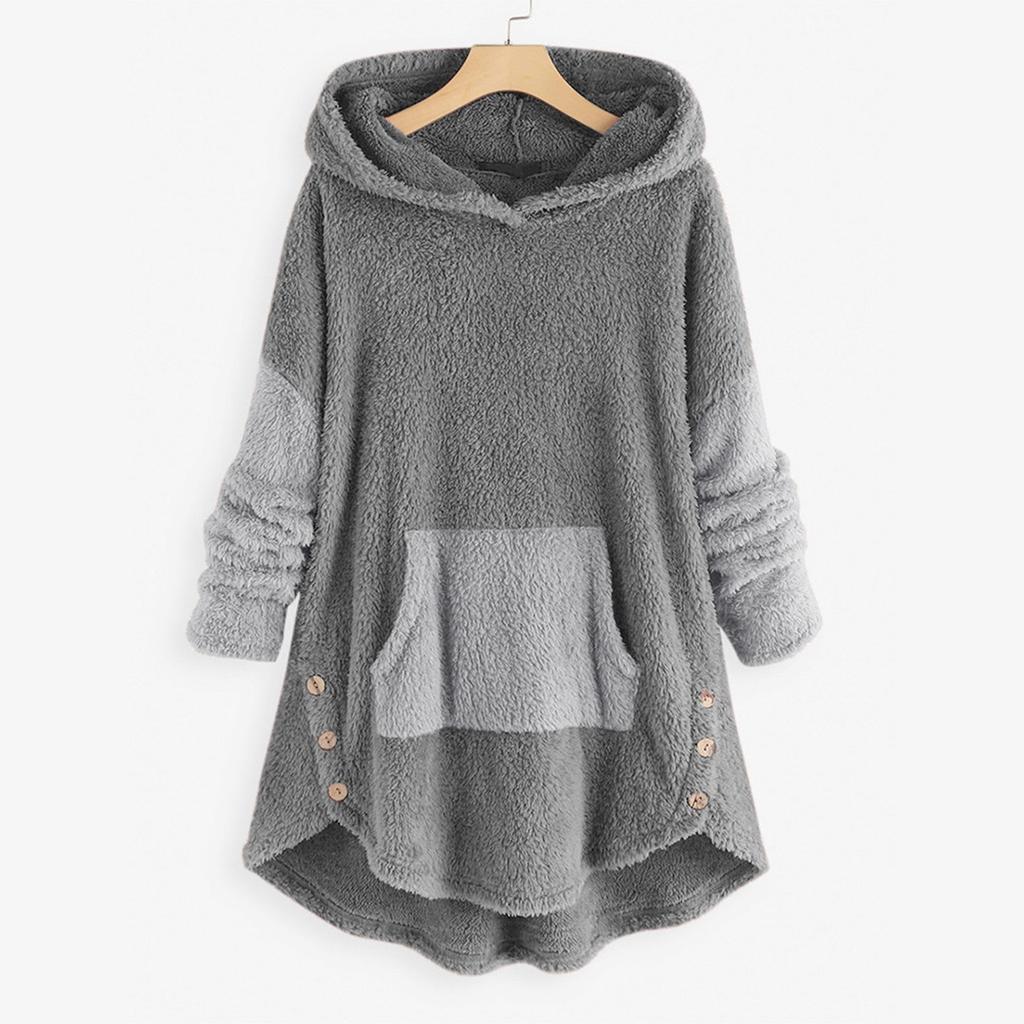 Women's Loose Plush Solid Color Long-sleeved Hooded Sweatshirt