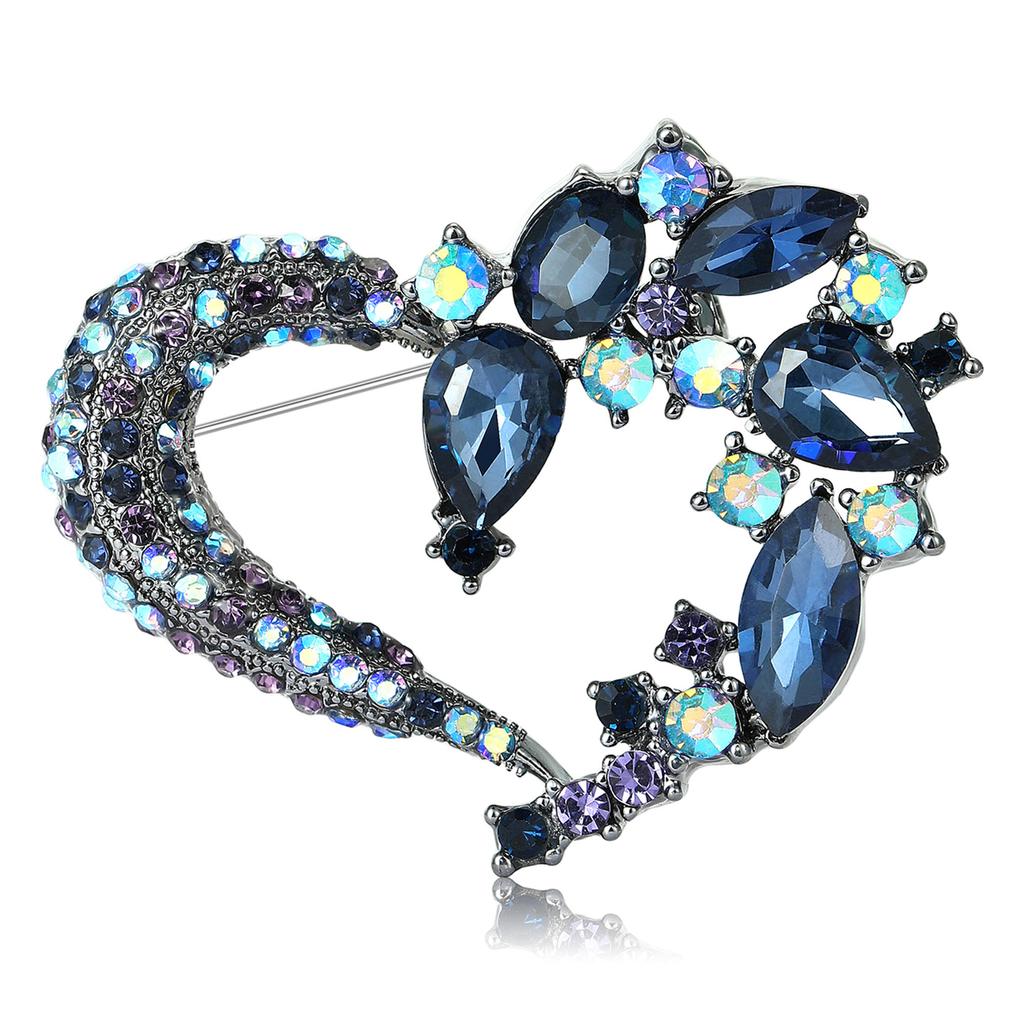 Rhinestone Heart Brooch for Women Flower Love Office Party Lapel Pins Gifts