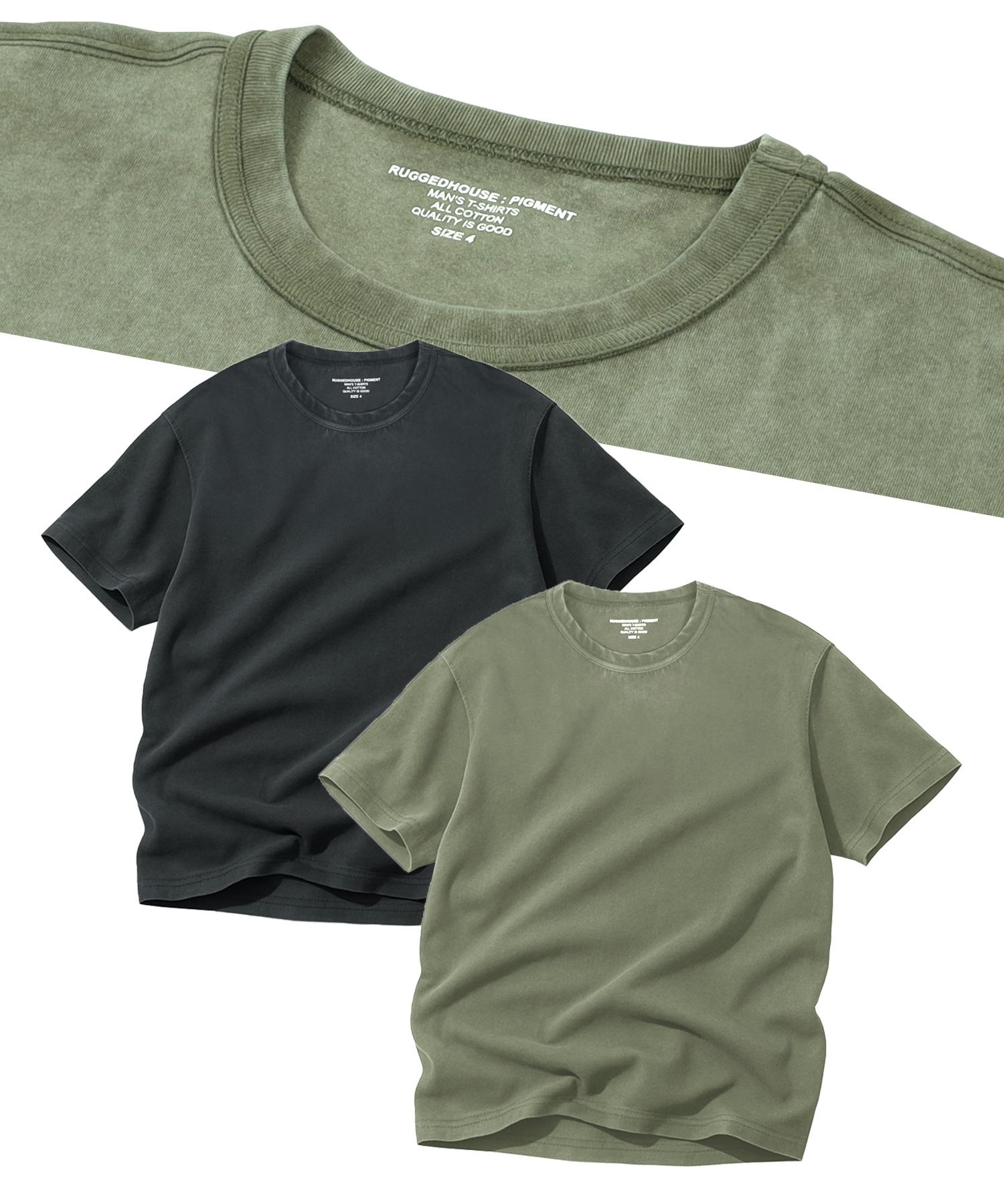 Rugged House [2Pack] 16S Pigment Washing Half T-Shirts Black(2)/Black(2)