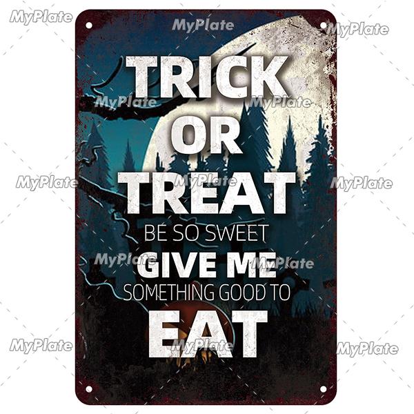 [MyPlate] Halloween Metal Sign Vintage Tin Sign Cafe Bar Decorative Plaque Home Decor Party Wall Sticker Witch Poster Gift
