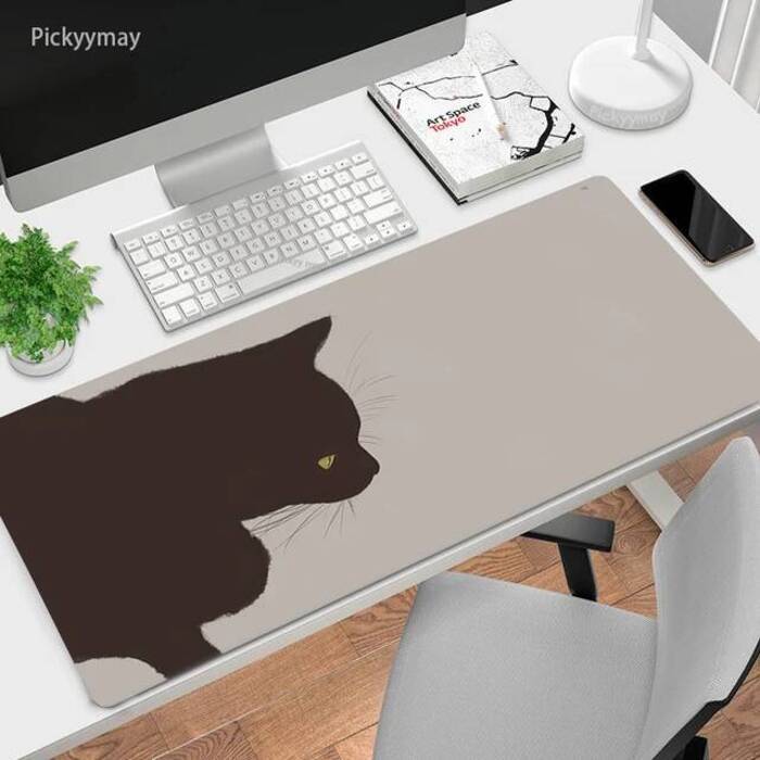 Large Mouse Mat Green Leaves Cat Mousepad Big Cute Mousepads X Office Rubber Keyboard Mats Desk Pad Overlock Mouse Pads