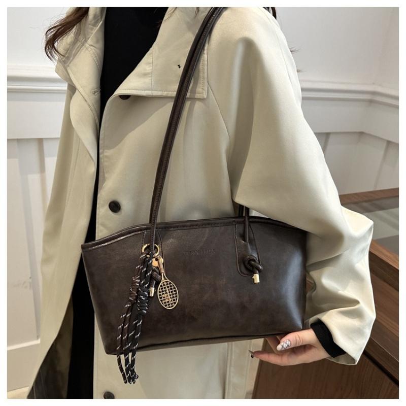 Women PU Leather Shoulder Bag Vintage Large Capacity Handbag Multi Functional Commuting Tote Bag High Looks Women's Bag