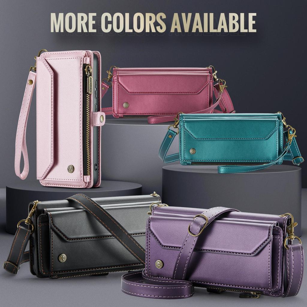 CaseMe Crossbody Wallet Case For Samsung Galaxy S26/S26+/S26 Ultra Zipper Wrise Multi-functional Flip PU Leather Card Holder Cover Protectives Skins