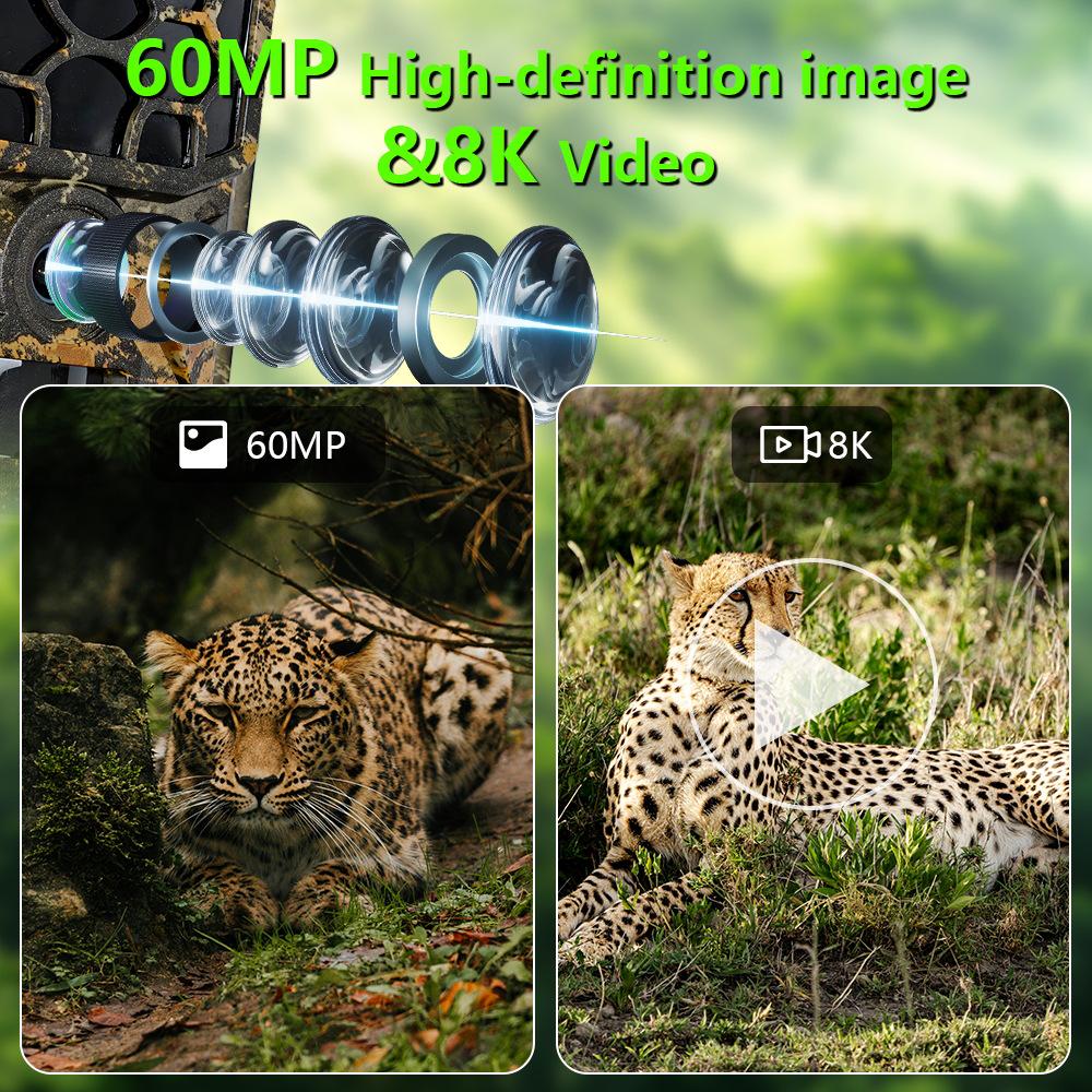 WIFI Solar-Powered 8K HD Hunting Camera with Built-in Lithium Battery, 60MP