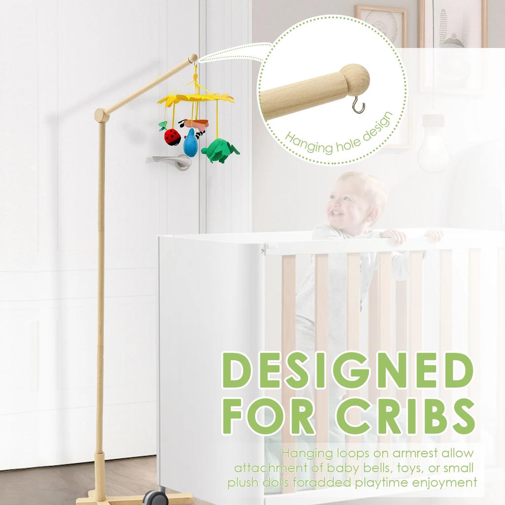 1 Pc Wooden Floor Standing Crib Mobile Arm 153.5 cm Crib Mobile Bed Bell Wooden Bracket for Hanging Bed Bell and Baby Bed Toys