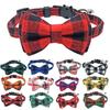 Abreißbares Katzenhalsband für Haustiere, Fliege und Glöckchen, süßes kariertes Weihnachtsrot, elastisches verstellbares Hundehalsband mit Schärpe, kleinem Glöckchen für Katzen