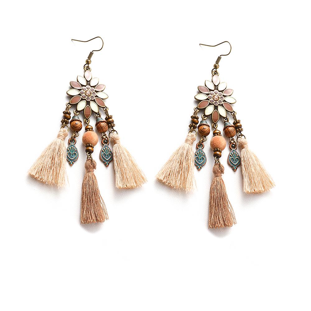 Retro Bohemian Woven Tassel Earrings In Niche Forest Style