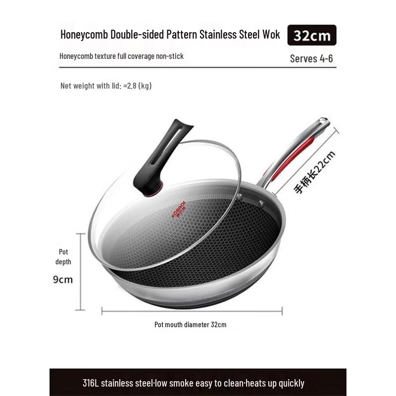 

KOBACH 316L Stainless Steel Honeycomb Non-Stick Wok