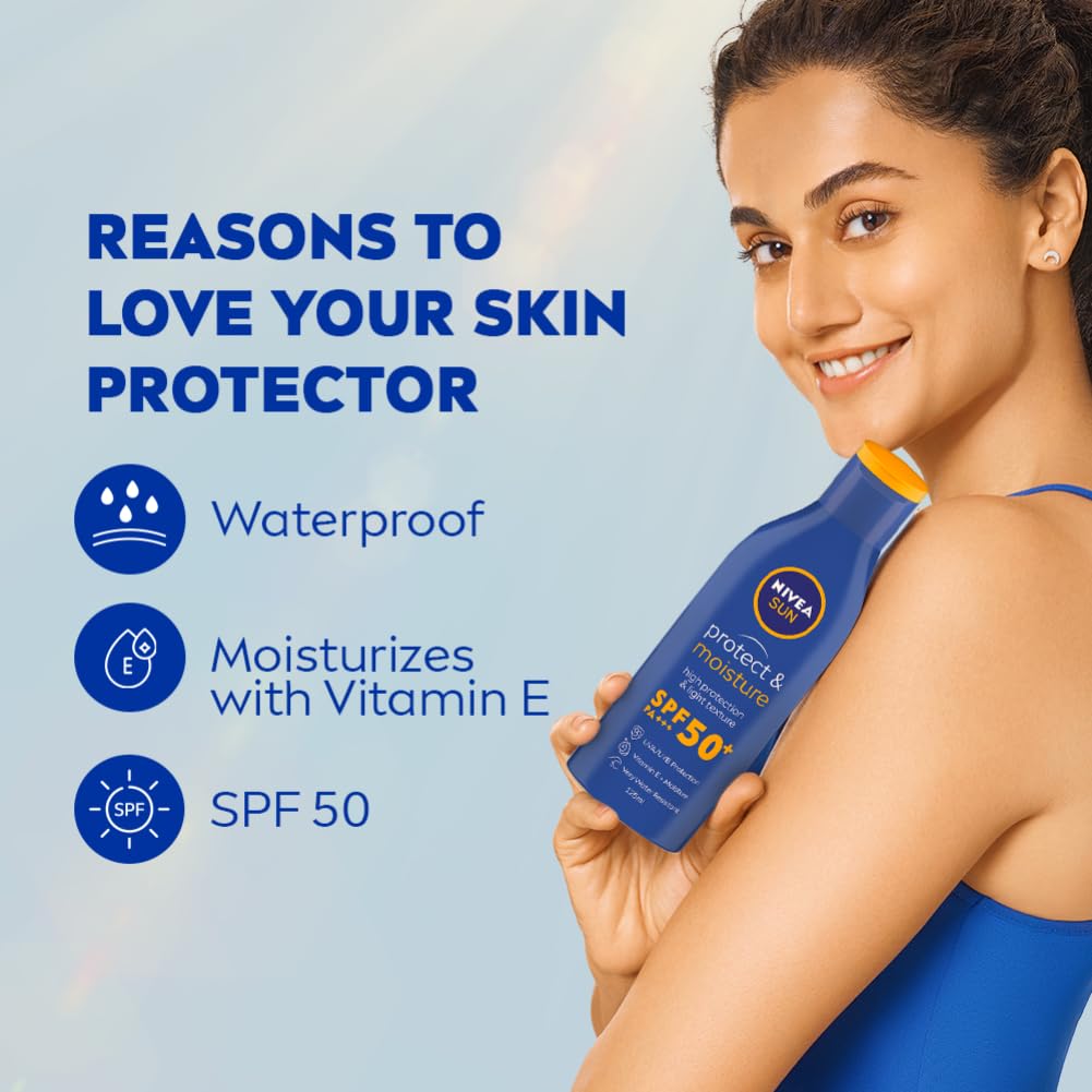 Nivea Sun Protect SPF 50 PA+++ Sunscreen 125ml, UVA-UVB Protection, Vitamin E, Water Resistant, Non-Greasy