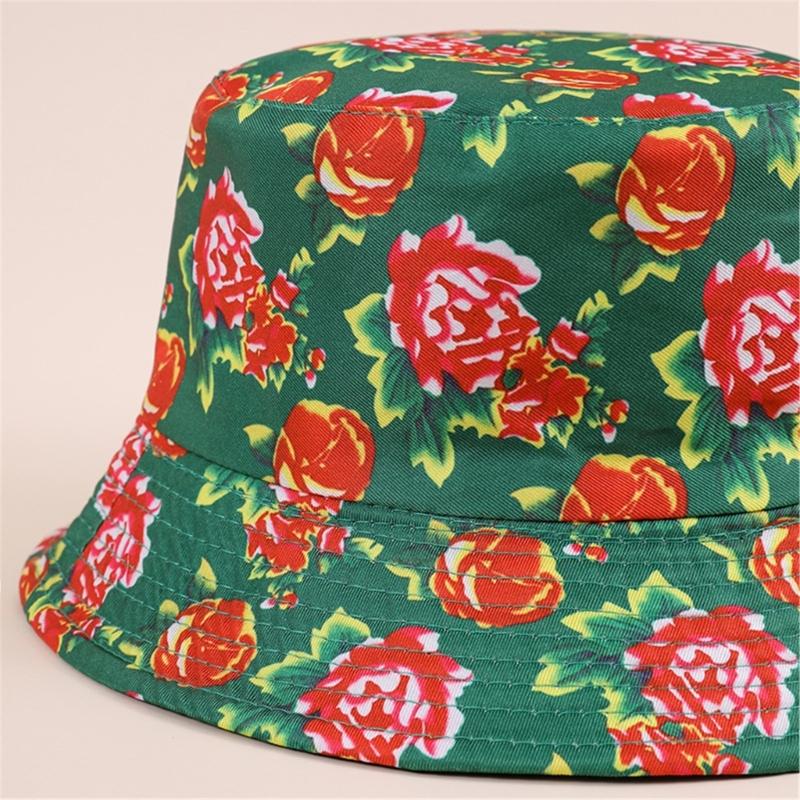 Double Sided Floral Bucket Hat Breathable Fisherman Hat Beanies Hat Rose Printing Cloche Style Vintage Rose Pattern