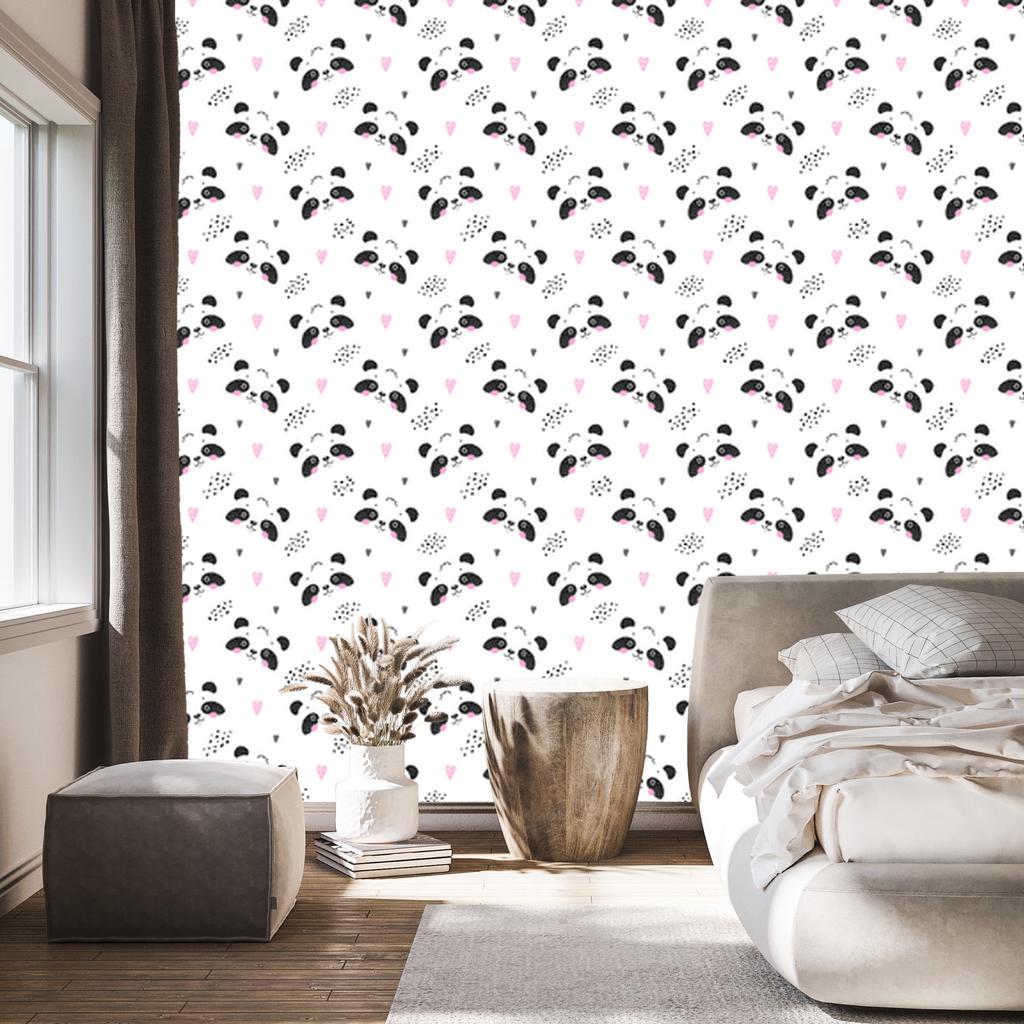 Pandas Among Hearts Wallpaper for Living Room and Bedroom 50x1000